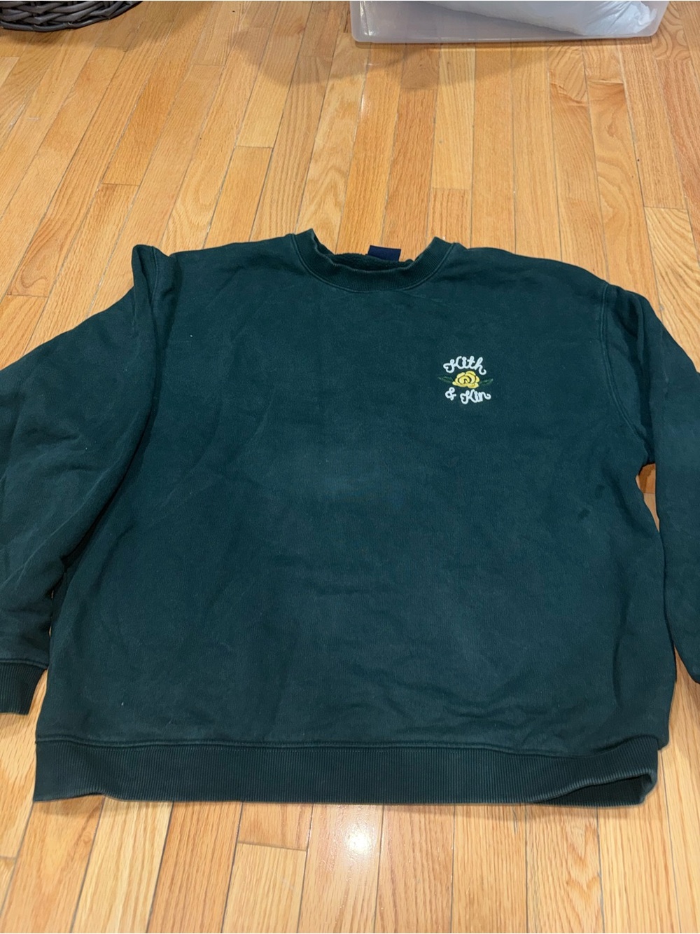 Dark Green Crewneck Sweatshirt with Small Embroidered Logo kith and kin